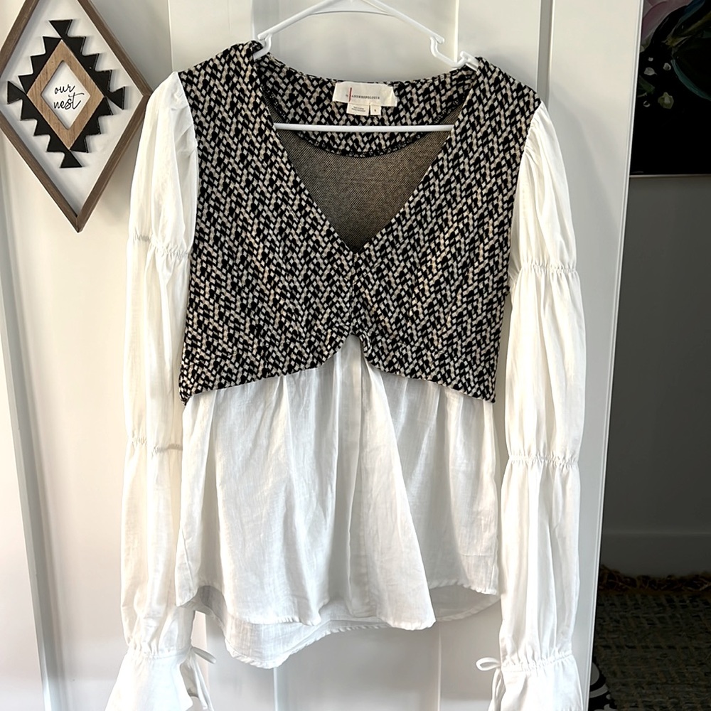 Anthropologie Layered Jacquard Vest and Blouse